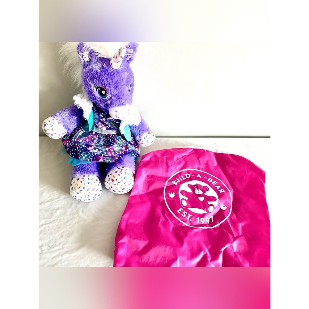 Build-A-Bear Purple Unicorn 17” Plush Stuffed Animal Outfit + Drawstring Bag